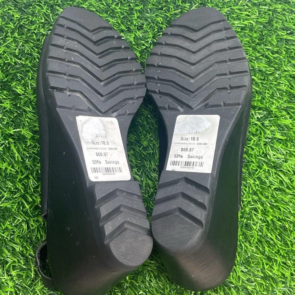Sorel After Hour Black Leather Peep Toe Slingback Heeled Wedge Sandals Sz 10.5‎